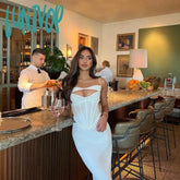 Lunivop White Evening Prom Dress Cut Out Wedding Party Dresses Sleeveless Long Formal Occasion
